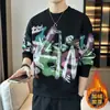 Moletom com estampa de grafite para homens, outono e inverno, gola redonda, corte solto, casual retrô americano, marca versátil e moderna, novo top de manga longa