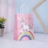 Linda Bolsa de Regalo de Unicornio de Dibujos Animados Banquete de Cumpleaños Bolsa de Regalo para Vacaciones Bolsa Tote de Papel Kraft para Compras Venta al por Mayor