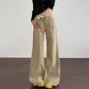 Calça Jeans Bootcut Cáqui de Cintura Baixa para Mulheres Outono e Inverno 2025 Novo Estilo Calça Flare Solta do Chão Sem Pernas