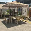 Mesas y sillas de aluminio y bambú para exteriores, bambú simulado, adecuadas para barbacoas en el patio, camping, mesas de aluminio y bambú al aire libre, mercados, granjas y sombrillas de paja.