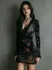Vestido Longo Estampado de Manga Longa com Decote em V e Renda, Bodycon Curto Sexy com Ajuste na Cintura, Lançamento 2025 Europeu e Americano