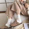 Calcetines de Lana para Mujer de Longitud Media Color Sólido Cordones Estilo Japonés Calcetines Apilados Zhuji Otoño e Invierno Nuevos Calcetines para Mujer Simples Marrón Estilo Coreano