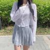 Camisa azul a rayas finas chic de Corea del Sur diseño 2024 manga larga protección solar para mujer