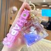 Chaveiro Criativo de Copo de Chá com Leite de Unicórnio Roxo com Areia Líquida Pingente de Bolsa de Cristal com Areia Líquida Pequeno Presente