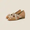 Sapatos com Salto Grosso Interno Elevado e Bico Baixo Femininos 2025 Novos Couro Macio Cruzados Estilo Francês Sapatilhas Sapatos Mary Jane