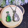 Atacado Banhado a Prata Incrustado Alta Qualidade Calcedônia Verde Gelo Moda Pingente de Abóbora Totalmente Diamantado Pedra Preciosa Ágata Verde Jade Joias