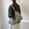 Bolsa tote de lona casual com estampa de leopardo estilo coreano para mulheres, nova moda 2026, grande capacidade, para ombro e transversal