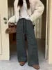 Zhu Feiyan 2026 Invierno Nuevo Estilo Pantalones Rayados con Terciopelo Plus Pantalones Casuales Versátiles Pantalones Perezosos para Caminar para Mujer Pantalones de Pierna Recta