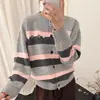 Cárdigan suéter de punto suave estilo retro coreano con rayas y bordado para mujer, nueva colección otoño/invierno 2026