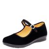 Sapatos de Pano Old Beijing para Mulheres, Sapatos de Veludo Preto, Sapatos de Trabalho Pretos para Hotel, Sapatos de Dança com Fivela, Sapatos Planos Respiráveis para Mães de Meia-Idade