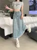 Falda vaquera para mujer 2026 primavera-verano nueva de cintura alta ajustada casual de longitud media con abertura estilo cola de pez falda vaquera
