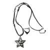 Colar Pingente Estrela Prateada Elegante e Sofisticado com Corrente de Suéter Trançada de Coração com Bolinhas para Outono e Inverno Novos Acessórios