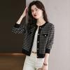 Suéter cárdigan de punto a cuadros estilo Chanel para mujer, nuevo top de punto corto de cuello redondo para otoño y primavera, para figuras petite