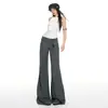 ¡OOTD del día 26!|Pantalones de Traje Grises de Tiro Bajo Acampanados para Mujer con Diseño de Cinturón Ancho, Pantalones Bootcut Casuales Adelgazantes