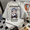 Camiseta Feminina de Manga Curta Estampada com Letras e Desenhos Estilo Americano High-End, Marca Tendência, Verão, Top Soltinho Tendência Ins