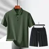 Nuevo Traje Deportivo Casual, Traje Casual de Seda de Hielo, Disponible en Múltiples Colores, Conjunto de Shorts Polo, Unisex, Color Sólido