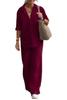 Traje Europeu e Americano Transfronteiriço Feminino Duas Peças Feminino 2023 Lar Camisa de Manga Longa Primavera e Outono Casual Calça de Cor Sólida Traje de Perna Larga