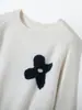Brincalhão e Energético~ Tricô 100% Caxemira Pura Consinee para Mulheres, Suéter Básico com Intársia Floral, Gola Redonda, Caimento Solto
