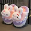 Pantuflas de algodón para niños, zapatos de algodón para niñas, felpa gruesa cálida estilo padre-hijo, pantuflas de algodón de conejo de dibujos animados, en stock para dropshipping