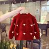 Suéter Cardigan para Meninas Primavera e Outono 2025 Novo Estilo Ocidental Infantil Vermelho Gola Grande Casaco de Tricô para Bebês Meninas