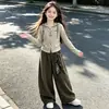 Conjunto de Moletom com Capuz Listrado da Moda para Meninas, Calça Casual de Perna Larga para Meninas Mais Velhas, Conjunto de Outono Tendência para Crianças