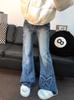 Jeans estilo americano retrô azul burr com costura borboleta micro-flare feminino verão cintura alta fina emagrecimento calças compridas