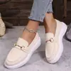 Mocasines cómodos sin cordones para mujer, nuevo estilo 2026, punta redonda, suela gruesa, detalle de cadena, zapatos casuales sin cordones, disponibles en tallas grandes