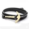 Venda quente AliExpress estilo coreano moda personalidade retrô tipo âncora versátil couro de camada dupla pulseira de couro tecida à mão joias