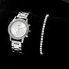 Reloj Explosivo Geneva falso de tres ojos con diamantes incrustados, reloj de pulsera de acero aleado, reloj de cuarzo Geneva para mujer, traje