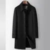 Abrigo de hombre hecho a mano, otoño e invierno, con cuello alto, de longitud media, forro de plumón desmontable, adecuado para hombres de mediana edad, estilo business casual, cálido y hecho de lana de doble cara
