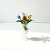 Mini Buquê de Tulipas de Vidro Artesanal com Flores Artificiais Frescas e Perenes para Decoração em um Vaso