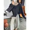 ¡Artículo de moda~! Top de manga larga para mujer en mezcla de lana Tencel, nueva colección de otoño 2026, versátil y de corte holgado, capa base