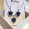 Moda cristal em forma de coração pingente de amor coração do oceano colar brincos brincos de duas peças água-marinha terno