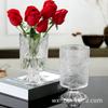 Estilo europeu ins vintage relevo alto vaso de vidro transparente alto sentido flores pequeno vaso enfeites de mesa atacado