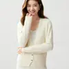 Cardigan de Cashmere Bai Cai Rong Estilo Francês Novo Decote V para Mulheres Solto Versátil Macio Simples Tricô Suéter Casaco