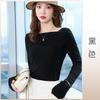 Outono Nova Caxemira Gola Quadrada Base Camisa Feminina Exterior Desgaste Profissional Vestido Interior Elástico Elegante Top Fino