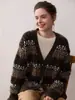 Outono e Inverno Novo Cardigan Tricotado de Caxemira Listrado em Cores Contrastantes Decote V Top Look Solto Emagrecedor Estilo Preguiçoso Jaqueta Grossa Feminina
