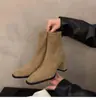 Botines de tacón alto estilo coreano, botines tipo Dr. Martens de gamuza, nueva colección otoño/invierno, forro polar, punta cuadrada, botines cortos de ajuste ceñido para mujer