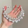 Colar Gargantilha Vintage Resistente com Strass e Pérolas para Mulheres, Corrente para Clavícula Estilo da Corte, Corrente de Pescoço Elegante de Luxo Leve Tendência