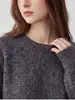 Suéter redondo gris oscuro para mujer otoño suelto casual tejido superior otoño nuevo ropa de mujer base fina textura de brillo