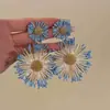 Pendientes de girasol azul estilo vacaciones junto al mar para mujer, estilo 2025, con foto, clip para la oreja, accesorios para las orejas