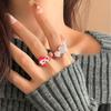 Moda nacional novo estilo chinês artesanal rosa esmalte vermelho gota anel de óleo personalidade da moda empilhado Dragão ano anel anel de pérola