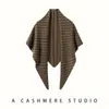 Xale triangular de mistura de cashmere listrado color-blocking, quente e simples para outono e inverno, lenço externo versátil para proteger a coluna cervical