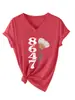 Amazon eBay sitio independiente moda casual elegante mujer 8647 floral cuello en V manga corta camiseta base para comercio exterior