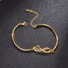 Pulsera de Moda Tendencia para Mujer con Diseño de Corazón y Cruz con Tachuelas de Diamante en Oro Rosa y Plata, con Grabado de Figura de Ocho