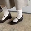 Zapatos Mary Jane de Piel de Oveja Cómodos con Cuña Baja que Aumentan la Altura 2026 Otoño Punta Redonda Tacón Medio Piel Genuina Completa Correa Única Zapatos para Mujer
