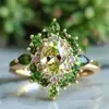 Yanbai Transfronterizo Bosque Verde Estilo Exquisita Fresca Joyería Retro Exquisita Lujo Ligero Circonita Anillo para Mujer Estilo Palacio Estilo Europeo y Americano