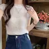 Top de punto fino de verano para mujer con hombros calados y manga corta, hermoso y rejuvenecedor, blusa de estilo francés suave Versalles