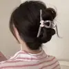 Chica estilo bosque~Pinza de garra con lazo tricolor, popular entre las influencers femeninas, nuevo modelo 2026 pinza de tiburón, exquisito accesorio para el cabello para la parte posterior de la cabeza