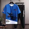 Camiseta curta da moda para adolescentes, conjunto de verão para alunos do ensino fundamental e médio, combinação de roupas masculinas de verão, conjunto bonito